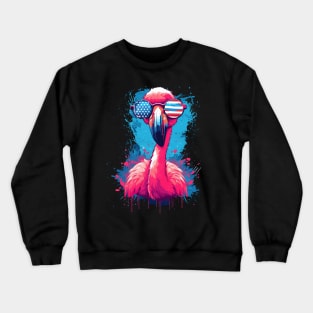 USA Flag Patriotic 4th of July Flamingo Gift Summer Flamingo Crewneck Sweatshirt